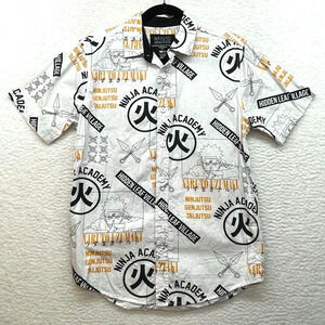 Naruto Shippuden Shirt Mens Small White All Over Print Ninja Anime Button Down